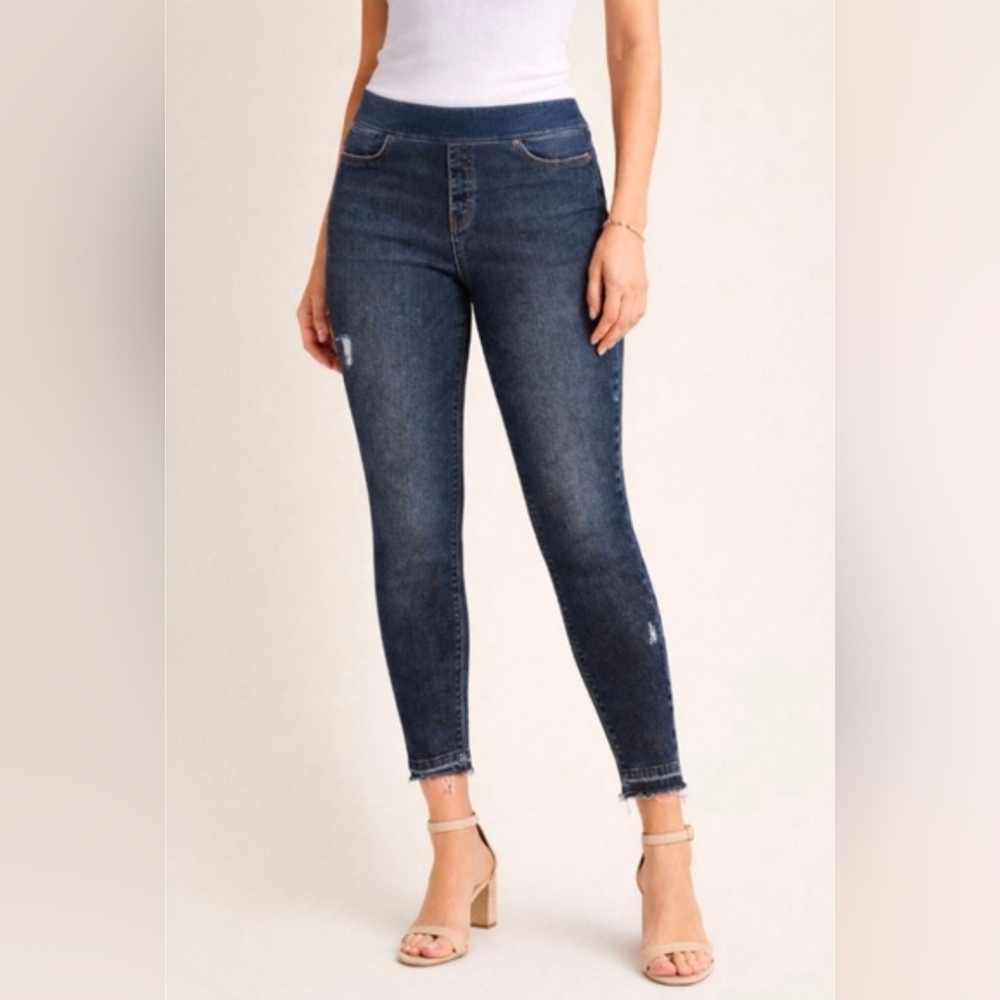 Spanx Pull-on Ankle Skinny Jeans Sz Medium lightly Distressed